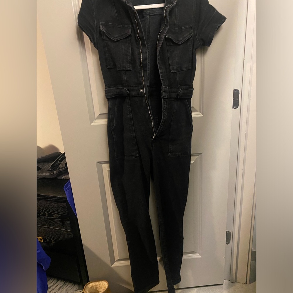 Good American black jean jumpsuit, size M